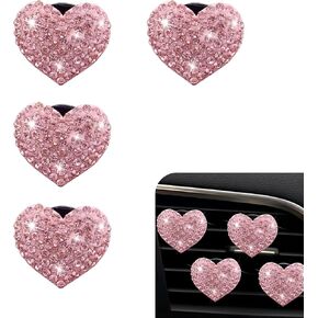 4 PCS CAR CAR اللامع تنفيس هواء ، 1.07 "× 1.07" مقطع القلب الماسي على شكل قلب ، إكسسوارات مزخرفة بالسيارة ، عالمي لمعظم السيارات (الوردي)