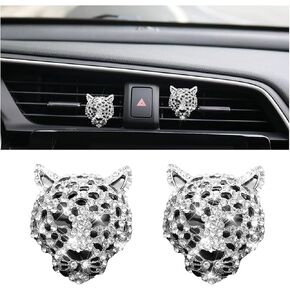 Mandark Bling Leopard Car Air Vent Clip, 2PCS Crystal Rhinestone Vehicle Air Outlet Cheetah Print Decoration, Automotive Interior Ornament Accessories, Universal for SUV Sedan Truck (Gold)