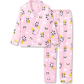 Beezizac Silky Satin Pajama Long Sleeves Set For Little & Big Girls Trendy Button 2-Piece Outfit Kid Sleepwear Size 6-16