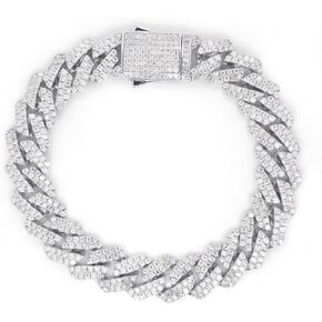 SAVEARTH DIAMONDS Round Lab Created Moissanite Diamond 12MM Width Men's Cuban Chain Bracelet In 14k Gold Over Sterling Silver (VVS1 Clarity, 8.00 Ct To 9.00 Ct), Gift For Him