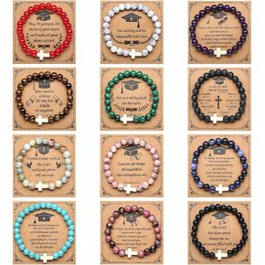 12 Sets Religious Graduation Cross Bracelets Christian Bible Verse Graduation Gifts Inspirational Faith Beaded Bracelets Class of 2025 Gifts for College High School Women Men