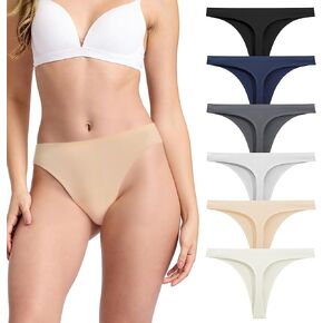 BAMBOO COOL Women's Thongs No Show Underwear Mid Waisted Seamless Pantie Tagless 6 Pack