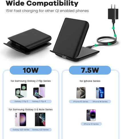 Wireless Charger, 2 in 1 Travel Foldable Fast Wireless Charging Stand for Samsung Galaxy Z Flip 5/4/3, Portable Wireless Charger for iPhone 15/14/13/12 Series,Galaxy Watch(Not for Apple Watch) in Kuwait