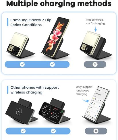 Wireless Charger, 2 in 1 Travel Foldable Fast Wireless Charging Stand for Samsung Galaxy Z Flip 5/4/3, Portable Wireless Charger for iPhone 15/14/13/12 Series,Galaxy Watch(Not for Apple Watch) in Kuwait