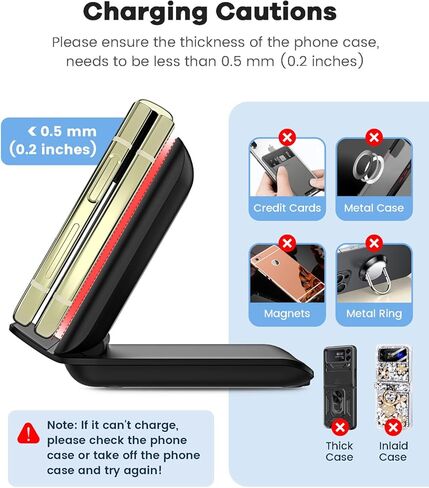 Wireless Charger, 2 in 1 Travel Foldable Fast Wireless Charging Stand for Samsung Galaxy Z Flip 5/4/3, Portable Wireless Charger for iPhone 15/14/13/12 Series,Galaxy Watch(Not for Apple Watch) in Kuwait