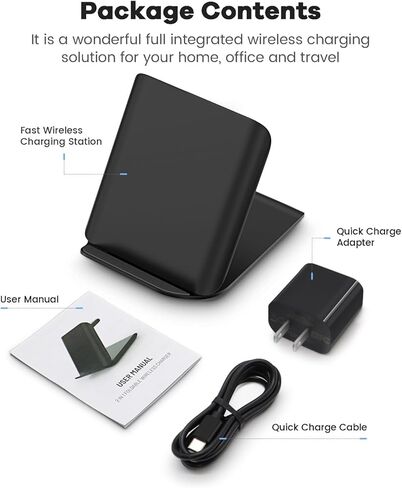 Wireless Charger, 2 in 1 Travel Foldable Fast Wireless Charging Stand for Samsung Galaxy Z Flip 5/4/3, Portable Wireless Charger for iPhone 15/14/13/12 Series,Galaxy Watch(Not for Apple Watch) in Kuwait