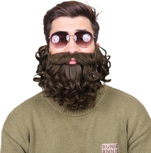 Honcloud Men's 8 Inches Curly Brown Realistic & Fluffy Fake Beard For Wizard Costume Party and Halloween(Brown) in Saudi Arabia