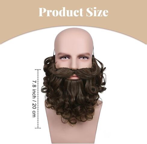 Honcloud Men's 8 Inches Curly Brown Realistic & Fluffy Fake Beard For Wizard Costume Party and Halloween(Brown) in Saudi Arabia