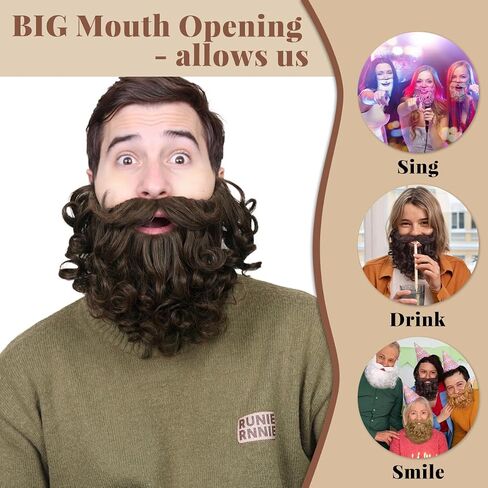Honcloud Men's 8 Inches Curly Brown Realistic & Fluffy Fake Beard For Wizard Costume Party and Halloween(Brown) in Saudi Arabia