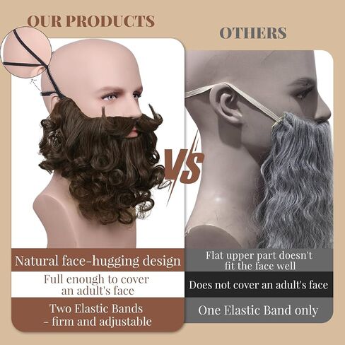 Honcloud Men's 8 Inches Curly Brown Realistic & Fluffy Fake Beard For Wizard Costume Party and Halloween(Brown) in Saudi Arabia