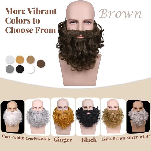 Honcloud Men's 8 Inches Curly Brown Realistic & Fluffy Fake Beard For Wizard Costume Party and Halloween(Brown) in Saudi Arabia
