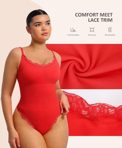 FeelinGirl Lace Bodysuits for Women Shapewear Tummy Control Thong Cami Bodysuit Tops with Adjustable Spaghetti Straps in Kuwait