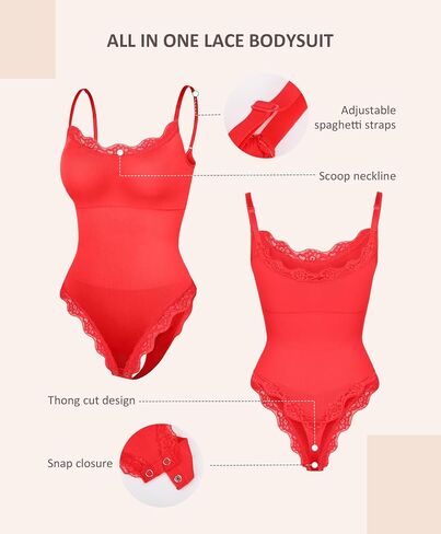 FeelinGirl Lace Bodysuits for Women Shapewear Tummy Control Thong Cami Bodysuit Tops with Adjustable Spaghetti Straps in Kuwait