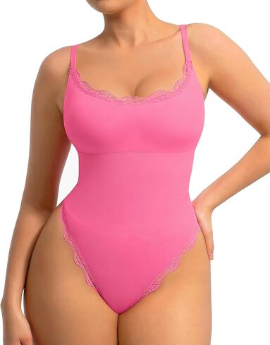 FeelinGirl Lace Bodysuits for Women Shapewear Tummy Control Thong Cami Bodysuit Tops with Adjustable Spaghetti Straps in Kuwait