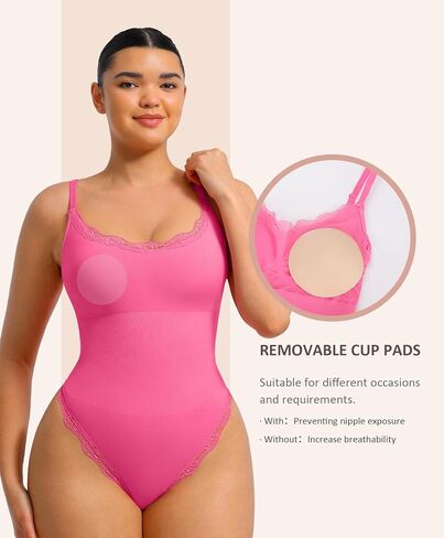 FeelinGirl Lace Bodysuits for Women Shapewear Tummy Control Thong Cami Bodysuit Tops with Adjustable Spaghetti Straps in Kuwait
