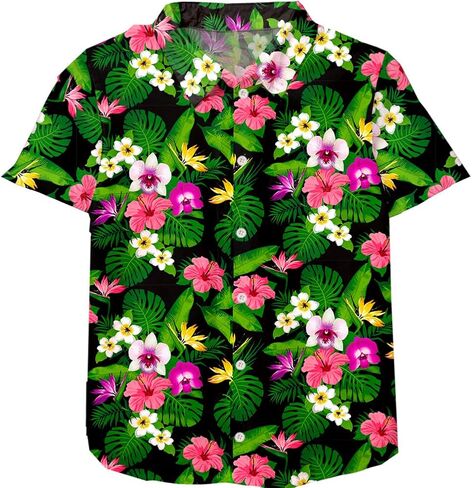Remimi Unisex Kids Hawaiian Shirt Short Sleeve Fourth of July Patriotic Button Up 5-14 Years in Saudi Arabia