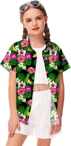 Remimi Unisex Kids Hawaiian Shirt Short Sleeve Fourth of July Patriotic Button Up 5-14 Years in Saudi Arabia