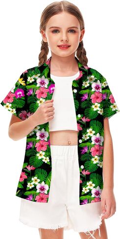 Remimi Unisex Kids Hawaiian Shirt Short Sleeve Fourth of July Patriotic Button Up 5-14 Years in Saudi Arabia