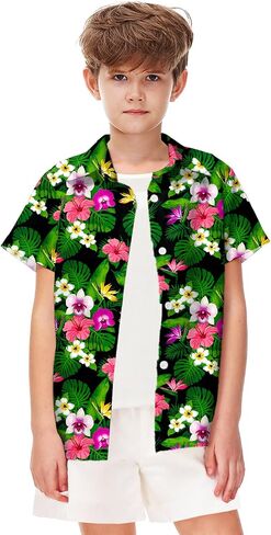 Remimi Unisex Kids Hawaiian Shirt Short Sleeve Fourth of July Patriotic Button Up 5-14 Years in Saudi Arabia