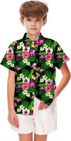 Remimi Unisex Kids Hawaiian Shirt Short Sleeve Fourth of July Patriotic Button Up 5-14 Years in Saudi Arabia