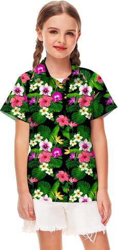 Remimi Unisex Kids Hawaiian Shirt Short Sleeve Fourth of July Patriotic Button Up 5-14 Years in Saudi Arabia