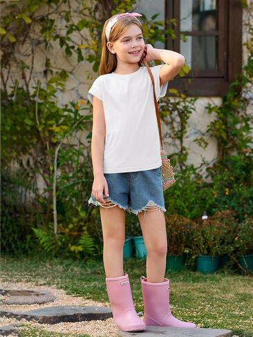 Haloumoning Girls Summer Cap Sleeve Shirts Kids Casual Cute Crewneck Tunic Tops Tees 5-14 Years in Saudi Arabia