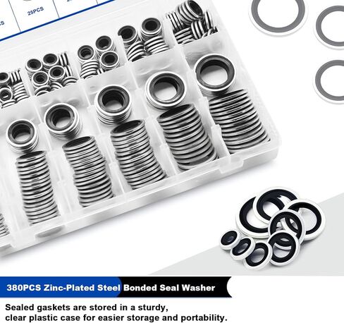 165PCS Bonded Sealing Washers, NBR Metric Zinc-Plated Steel Self-Centred Sealing Rubber Washers, Automotive Seal Gasket Crush O-Ring Assortment Kit Set M6 to M24 in Saudi Arabia