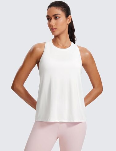 CRZ YOGA Womens Racerback Yoga Tank Tops High Crewneck Soft Casual Workout Sleeveless Flowy Shirts in Saudi Arabia