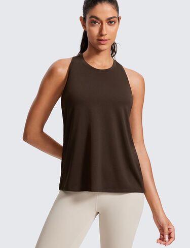CRZ YOGA Womens Racerback Yoga Tank Tops High Crewneck Soft Casual Workout Sleeveless Flowy Shirts in Saudi Arabia