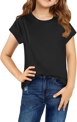 Haloumoning Girls Summer Cap Sleeve Shirts Kids Casual Cute Crewneck Tunic Tops Tees 5-14 Years in Kuwait