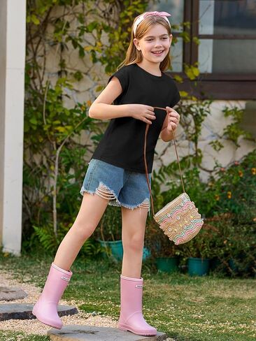 Haloumoning Girls Summer Cap Sleeve Shirts Kids Casual Cute Crewneck Tunic Tops Tees 5-14 Years in Kuwait