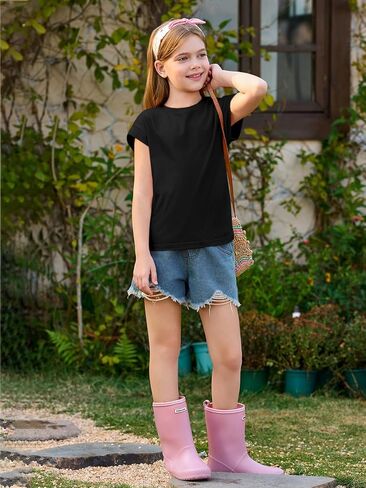 Haloumoning Girls Summer Cap Sleeve Shirts Kids Casual Cute Crewneck Tunic Tops Tees 5-14 Years in Kuwait