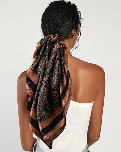 AWAYTR 35" Satin Head Scarf for Women Like Silk Scarf for Hair Scarf Satin Hair Bandana Women Headscarf Hair Wrap Scarf Neck in Saudi Arabia