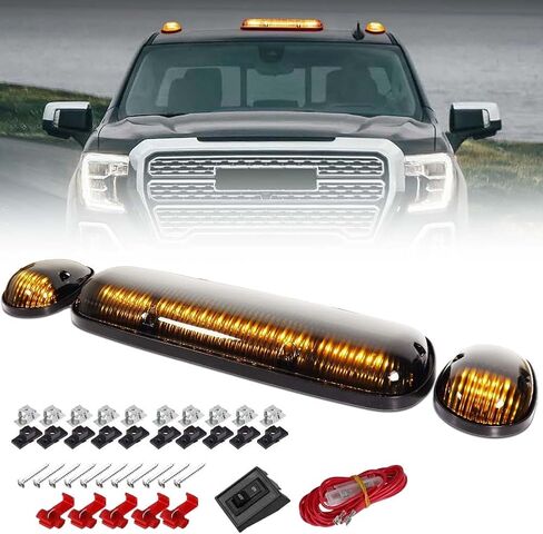 3 PCS Smoked Lens LED Cab Lights for Silverado/Sierra 1500 1500HD 2500 2500HD 3500 2002-2007 Truck, White 30 LED Roof Running Top Lights for Chevy 2500HD, White in Saudi Arabia