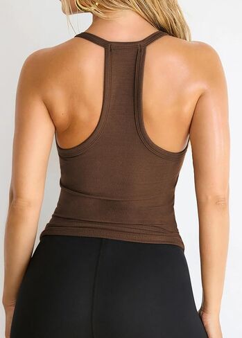 Jar of Love Women's Workout Tank Top with Built-in Shelf Bra-V-Neck Racerback Ribbed Cami for Gym, Yoga, Running in Saudi Arabia