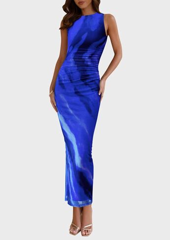PRETTYGARDEN Wedding Guest Dresses for Women 2025 Summer Spring Floral Bodycon Sleeveless Mesh Maxi Long Dress in Saudi Arabia