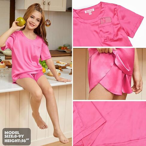 QPANCY Silk Pajamas for Girls 2 Piece Short Sleeve Loungewear Kids Satin Pajamas Sets in Saudi Arabia