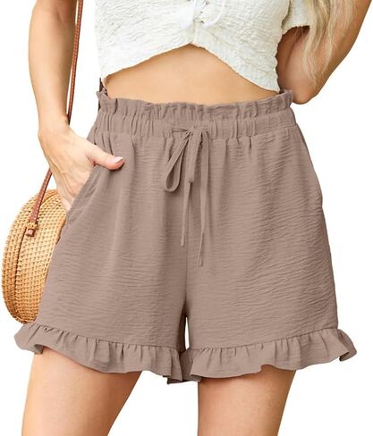 Lepunuo Womens Casual High Waisted Wide Leg Shorts Drawstring Cute Casual Summer Beach Shorts with Pockets in Kuwait