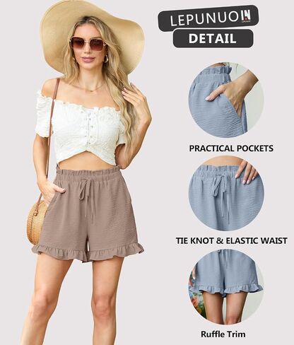 Lepunuo Womens Casual High Waisted Wide Leg Shorts Drawstring Cute Casual Summer Beach Shorts with Pockets in Kuwait
