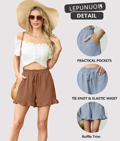 Lepunuo Womens Casual High Waisted Wide Leg Shorts Drawstring Cute Casual Summer Beach Shorts with Pockets in Kuwait