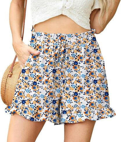 Lepunuo Womens Casual High Waisted Wide Leg Shorts Drawstring Cute Casual Summer Beach Shorts with Pockets in Kuwait