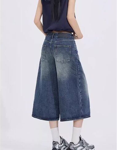 Baggy Wide Leg Cropped Jeans for Women Men Low Waist Jorts Y2k Casual Denim Pants Grunge Summer Clothes. in Kuwait
