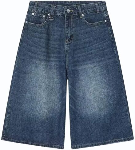 Baggy Wide Leg Cropped Jeans for Women Men Low Waist Jorts Y2k Casual Denim Pants Grunge Summer Clothes. in Kuwait