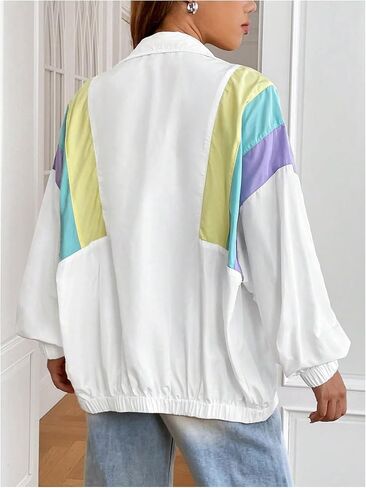 WDIRARA Women's Color Block Zip Up Lightweight Jacket Patchwork Sporty Windbreaker Jacket in Kuwait