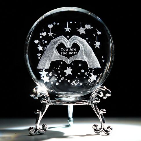 hdcrystalgifts 3d محفورا الفطر الكريستال الكرة ثقالة الورق - 60mm الكرة الزخرفية الزجاجية مع حامل معدني فضي، فن الزجاج كامل المجال الحرفية ديكور المنزل الجدول، 2.3 بوصة in Kuwait