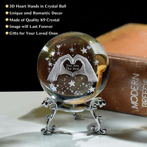 hdcrystalgifts 3d محفورا الفطر الكريستال الكرة ثقالة الورق - 60mm الكرة الزخرفية الزجاجية مع حامل معدني فضي، فن الزجاج كامل المجال الحرفية ديكور المنزل الجدول، 2.3 بوصة in Kuwait