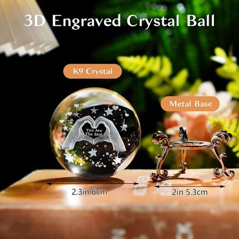 hdcrystalgifts 3d محفورا الفطر الكريستال الكرة ثقالة الورق - 60mm الكرة الزخرفية الزجاجية مع حامل معدني فضي، فن الزجاج كامل المجال الحرفية ديكور المنزل الجدول، 2.3 بوصة in Kuwait