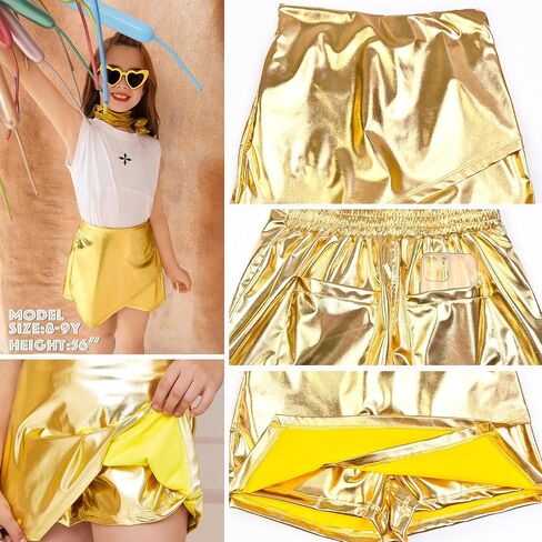 Perfashion Girls Metallic Skort High Chected Steprenty Metallic Skirt Shorts Trendy Trendy Asyfymetrical Skort 4-13y in Kuwait