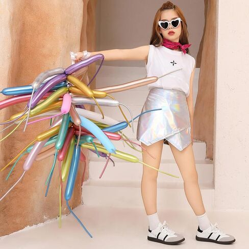 Perfashion Girls Metallic Skort High Waisted Stretchy Metallic Wrap Skirt Shorts Trendy Asymmetrical Skort 4-13Y in Kuwait