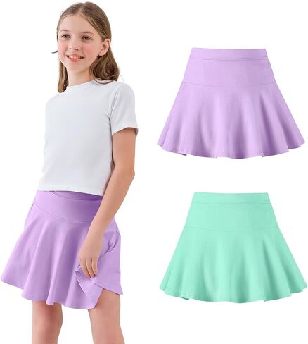 2 Pack Little Girls Tennis Skirt Skorts Built in Shorts Toddler Flowy Athletic Skirts Skorts for Girls with Pockets in Saudi Arabia